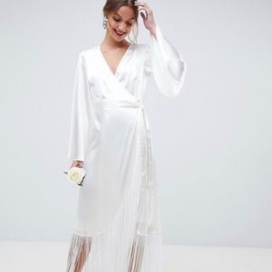 White ASOS - Bridal Fringe Wrap Dress